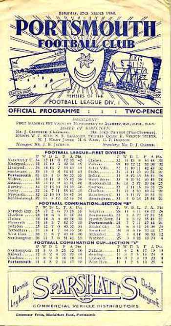 programme cover for Portsmouth v Chelsea, 25th Mar 1950