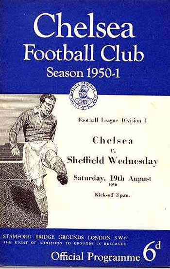 programme cover for Chelsea v Sheffield Wednesday, 19th Aug 1950