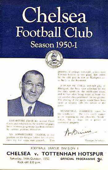 programme cover for Chelsea v Tottenham Hotspur, 14th Oct 1950