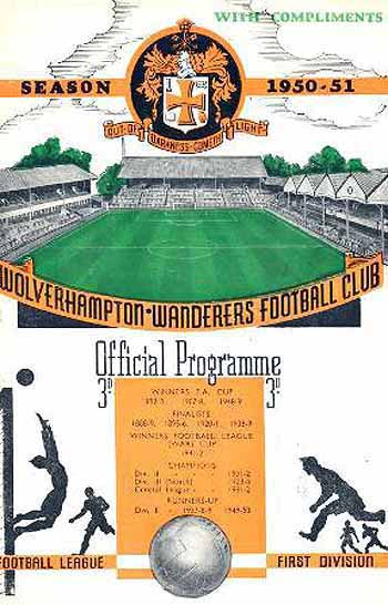 programme cover for Wolverhampton Wanderers v Chelsea, Saturday, 21st Oct 1950