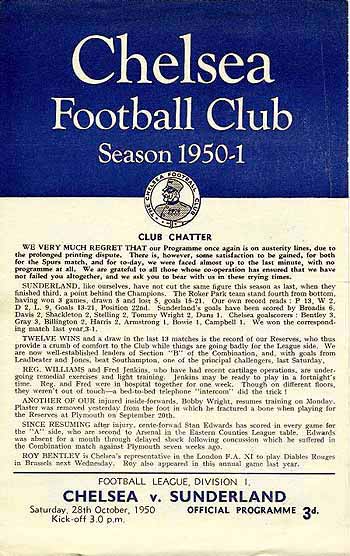 programme cover for Chelsea v Sunderland, 28th Oct 1950