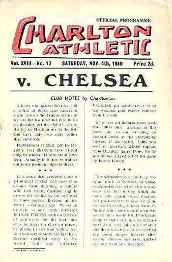 programme cover for Charlton Athletic v Chelsea, 4th Nov 1950
