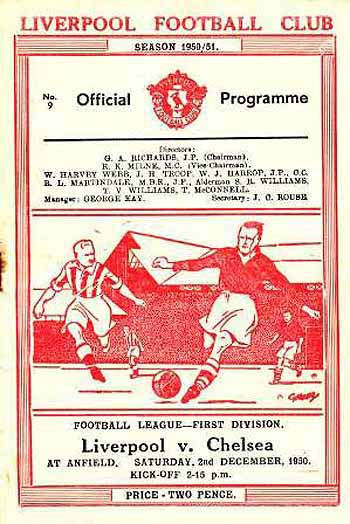 programme cover for Liverpool v Chelsea, 2nd Dec 1950