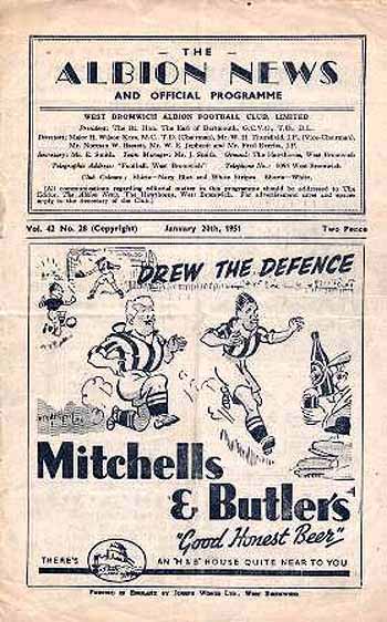 programme cover for West Bromwich Albion v Chelsea, 20th Jan 1951