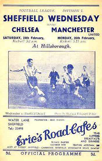 programme cover for Sheffield Wednesday v Chelsea, 24th Feb 1951