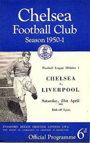 programme cover for Chelsea v Liverpool, 21st Apr 1951