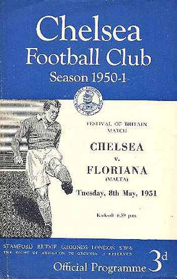 programme cover for Chelsea v Floriana, Tuesday, 8th May 1951