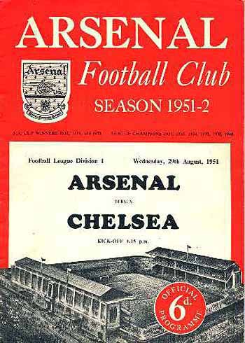 programme cover for Arsenal v Chelsea, 29th Aug 1951