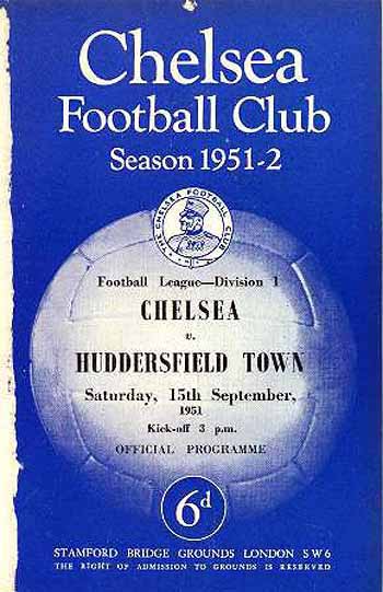programme cover for Chelsea v Huddersfield Town, 15th Sep 1951