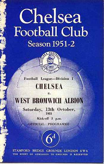 programme cover for Chelsea v West Bromwich Albion, 13th Oct 1951