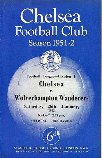 programme cover for Chelsea v Wolverhampton Wanderers, 26th Jan 1952