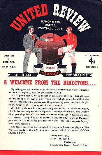 programme cover for Manchester United v Chelsea, 23rd Aug 1952