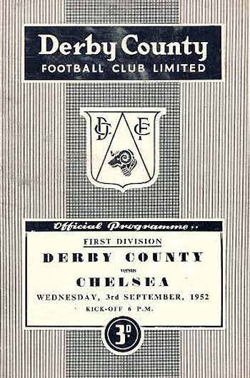 programme cover for Derby County v Chelsea, Wednesday, 3rd Sep 1952