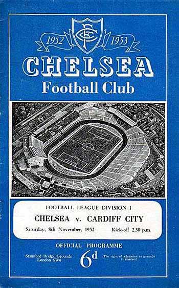 programme cover for Chelsea v Cardiff City, 8th Nov 1952