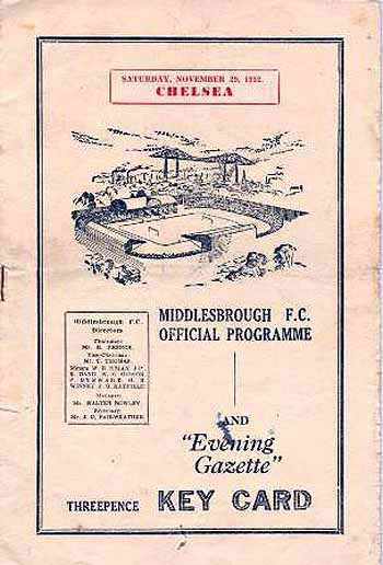 programme cover for Middlesbrough v Chelsea, 29th Nov 1952