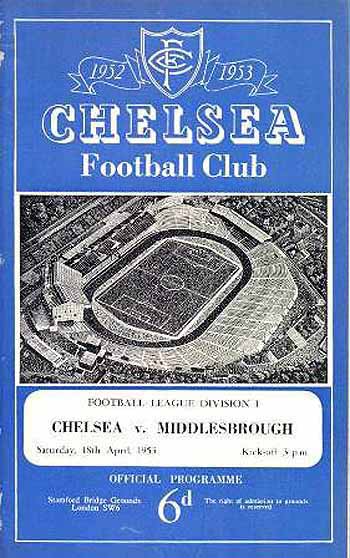 programme cover for Chelsea v Middlesbrough, 18th Apr 1953