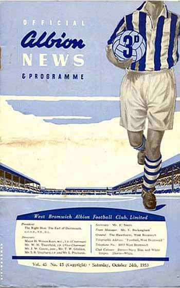 programme cover for West Bromwich Albion v Chelsea, 24th Oct 1953