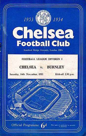 programme cover for Chelsea v Burnley, 14th Nov 1953