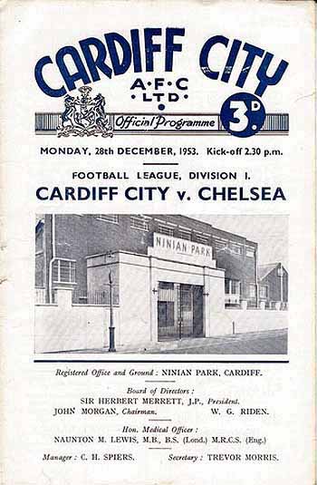 programme cover for Cardiff City v Chelsea, 28th Dec 1953