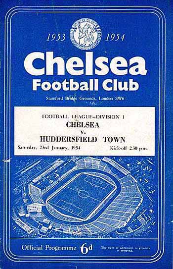 programme cover for Chelsea v Huddersfield Town, 23rd Jan 1954