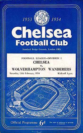 programme cover for Chelsea v Wolverhampton Wanderers, 13th Feb 1954