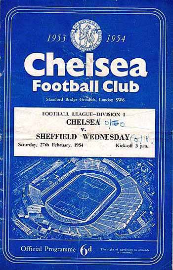 programme cover for Chelsea v Sheffield Wednesday, Saturday, 27th Feb 1954