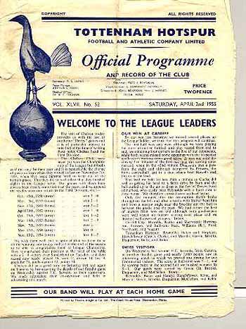 programme cover for Tottenham Hotspur v Chelsea, Saturday, 2nd Apr 1955