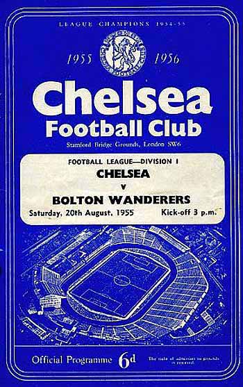 programme cover for Chelsea v Bolton Wanderers, 20th Aug 1955