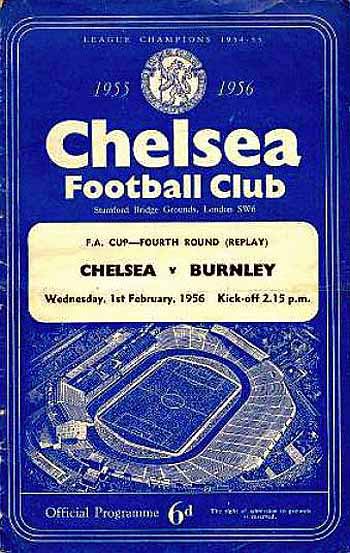 programme cover for Chelsea v Burnley, 1st Feb 1956