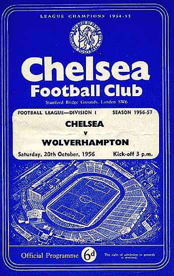 programme cover for Chelsea v Wolverhampton Wanderers, 20th Oct 1956