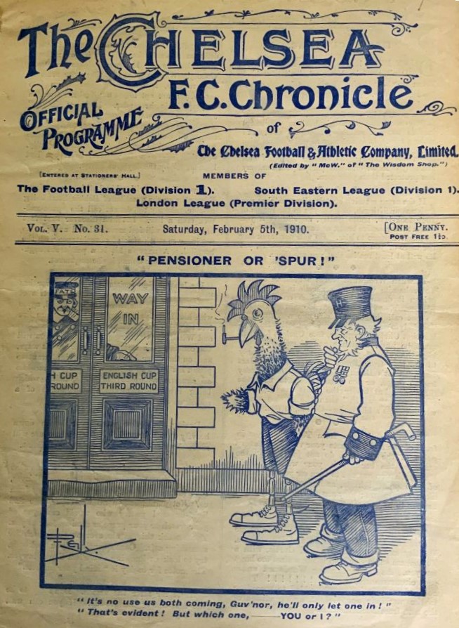 programme cover for Chelsea v Tottenham Hotspur, 5th Feb 1910