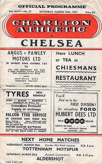 programme cover for Charlton Athletic v Chelsea, 16th Mar 1957