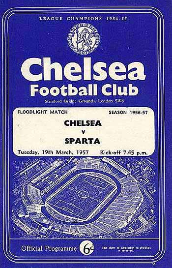 programme cover for Chelsea v Sparta Prague, Tuesday, 19th Mar 1957