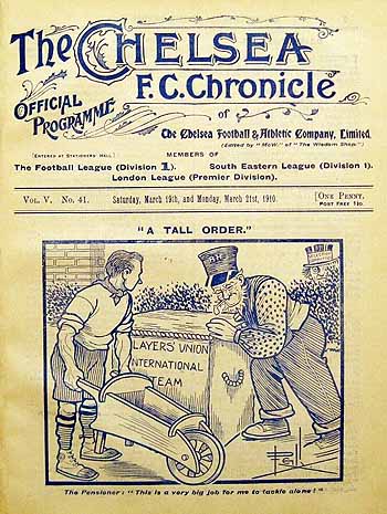 programme cover for Chelsea v Players Union International XI, Monday, 21st Mar 1910