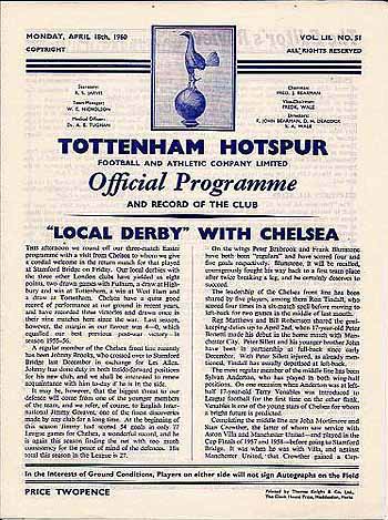 programme cover for Tottenham Hotspur v Chelsea, 18th Apr 1960