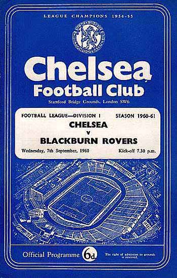 programme cover for Chelsea v Blackburn Rovers, Wednesday, 7th Sep 1960