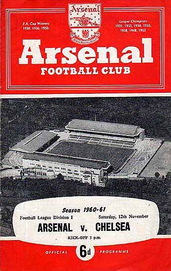 programme cover for Arsenal v Chelsea, Saturday, 12th Nov 1960