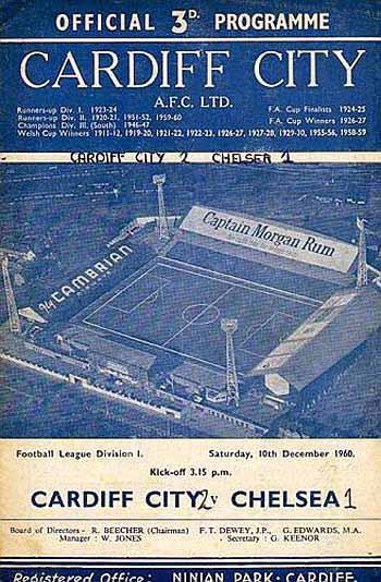 programme cover for Cardiff City v Chelsea, Saturday, 10th Dec 1960