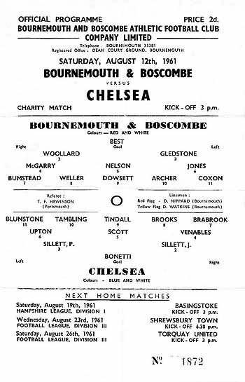 programme cover for Bournemouth & Boscombe Athletic v Chelsea, 12th Aug 1961