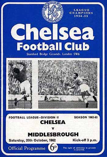 programme cover for Chelsea v Middlesbrough, 20th Oct 1962