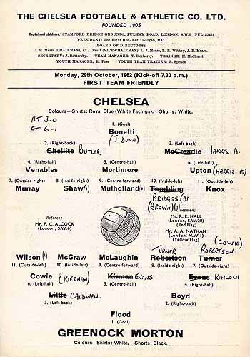 programme cover for Chelsea v Greenock Morton, 29th Oct 1962