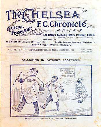 programme cover for Chelsea v Hull City, 26th Nov 1910