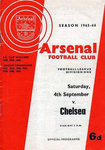 programme cover for Arsenal v Chelsea, Saturday, 4th Sep 1965