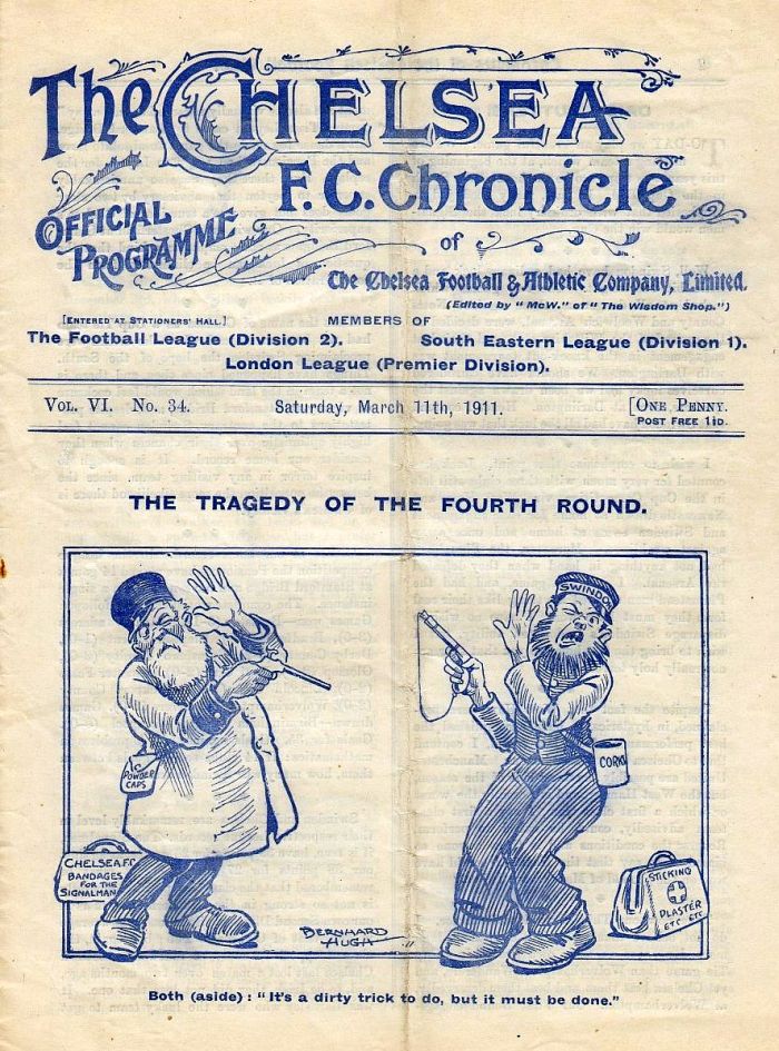 programme cover for Chelsea v Swindon Town, 11th Mar 1911