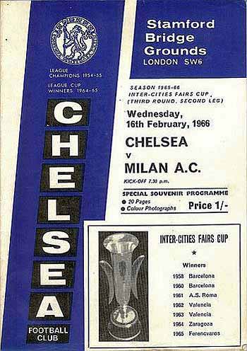 programme cover for Chelsea v A.C. Milan, Wednesday, 16th Feb 1966