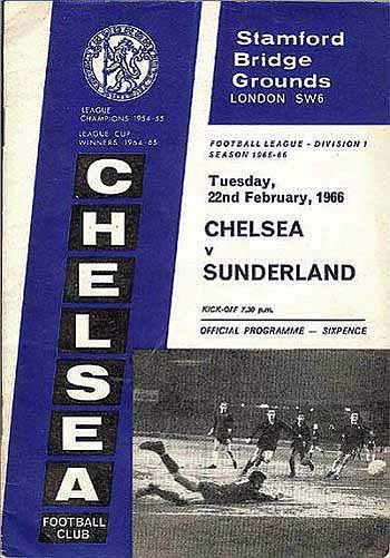programme cover for Chelsea v Sunderland, 22nd Feb 1966