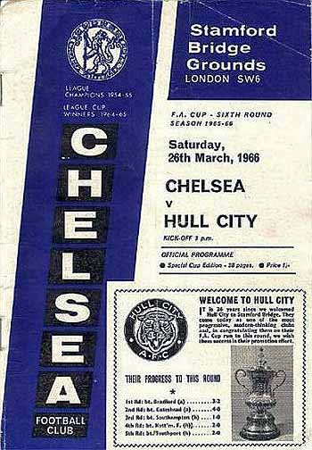 programme cover for Chelsea v Hull City, Saturday, 26th Mar 1966