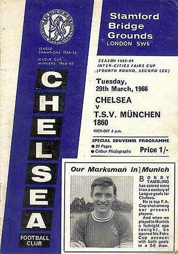 programme cover for Chelsea v T.S.V. Munich 1860, Tuesday, 29th Mar 1966