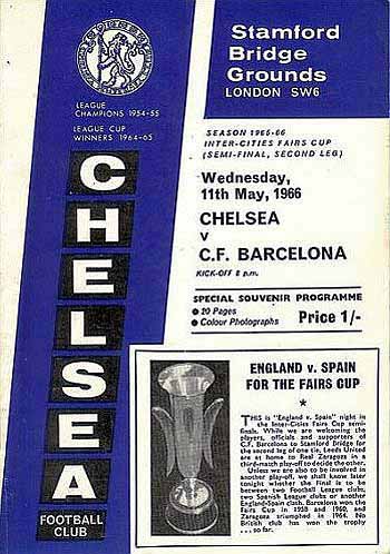 programme cover for Chelsea v Barcelona, Wednesday, 11th May 1966