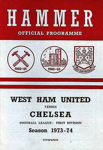 programme cover for West Ham United v Chelsea, Saturday, 2nd Mar 1974